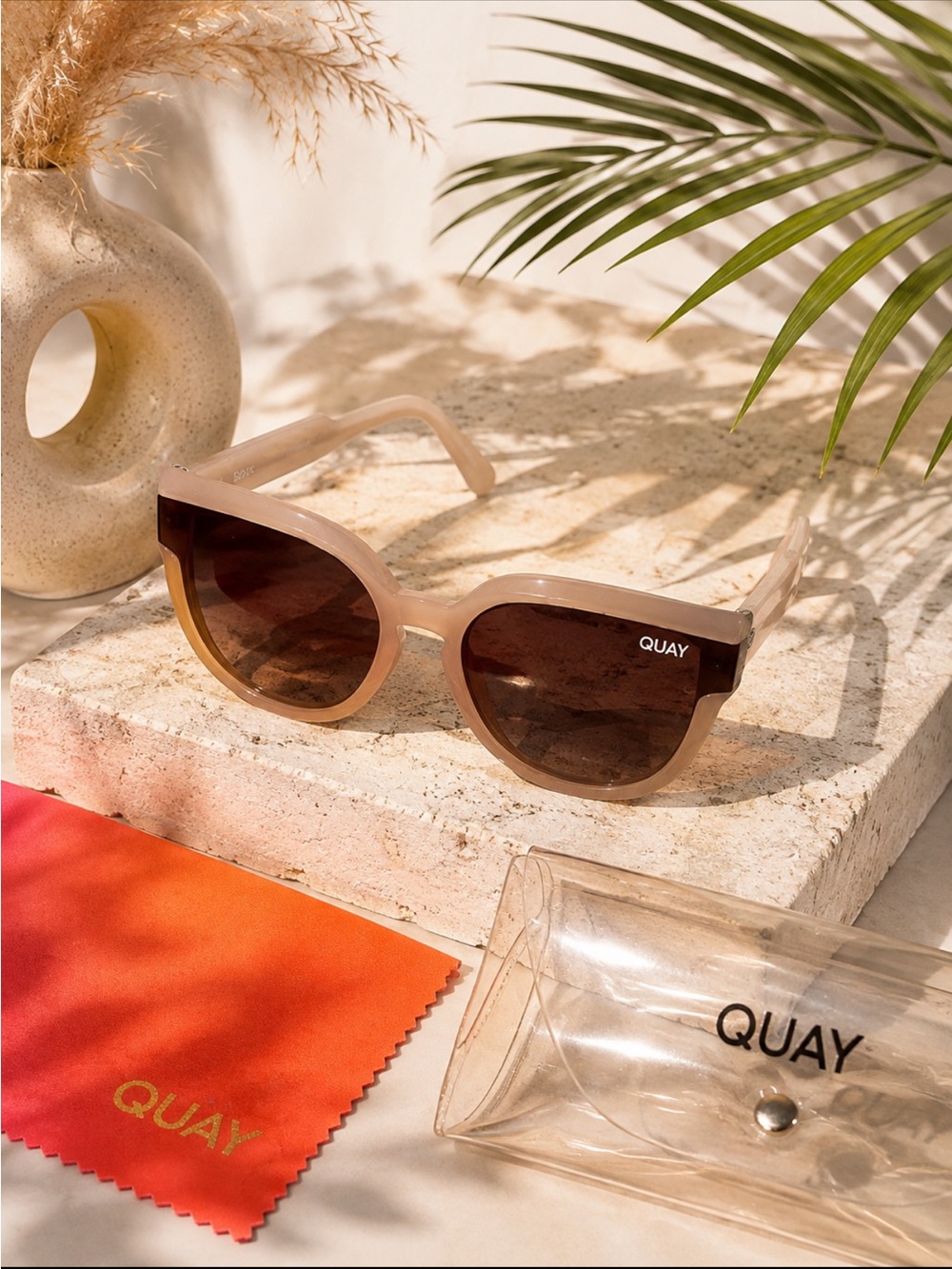 Quay Australia Beige Gradient Cat-Eye Sunglasses with Brown Lenses
